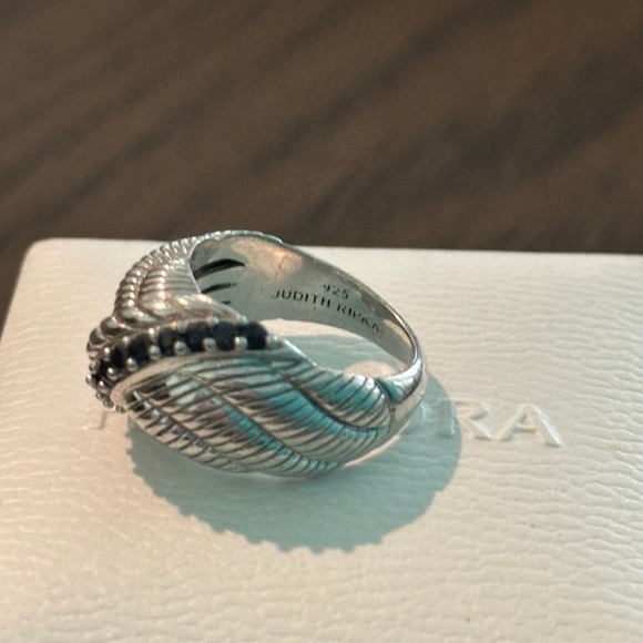 Judith Ripka Sculptured Sterling Silver Ring Dark Blue Sapphire Stones Size 6 - Picture 6 of 6